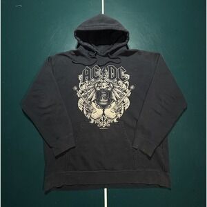 Vintage Y2K AC/DC Crest Bell Hoodie Sweatshirt Men's XL Black‎ Band Rock Grunge